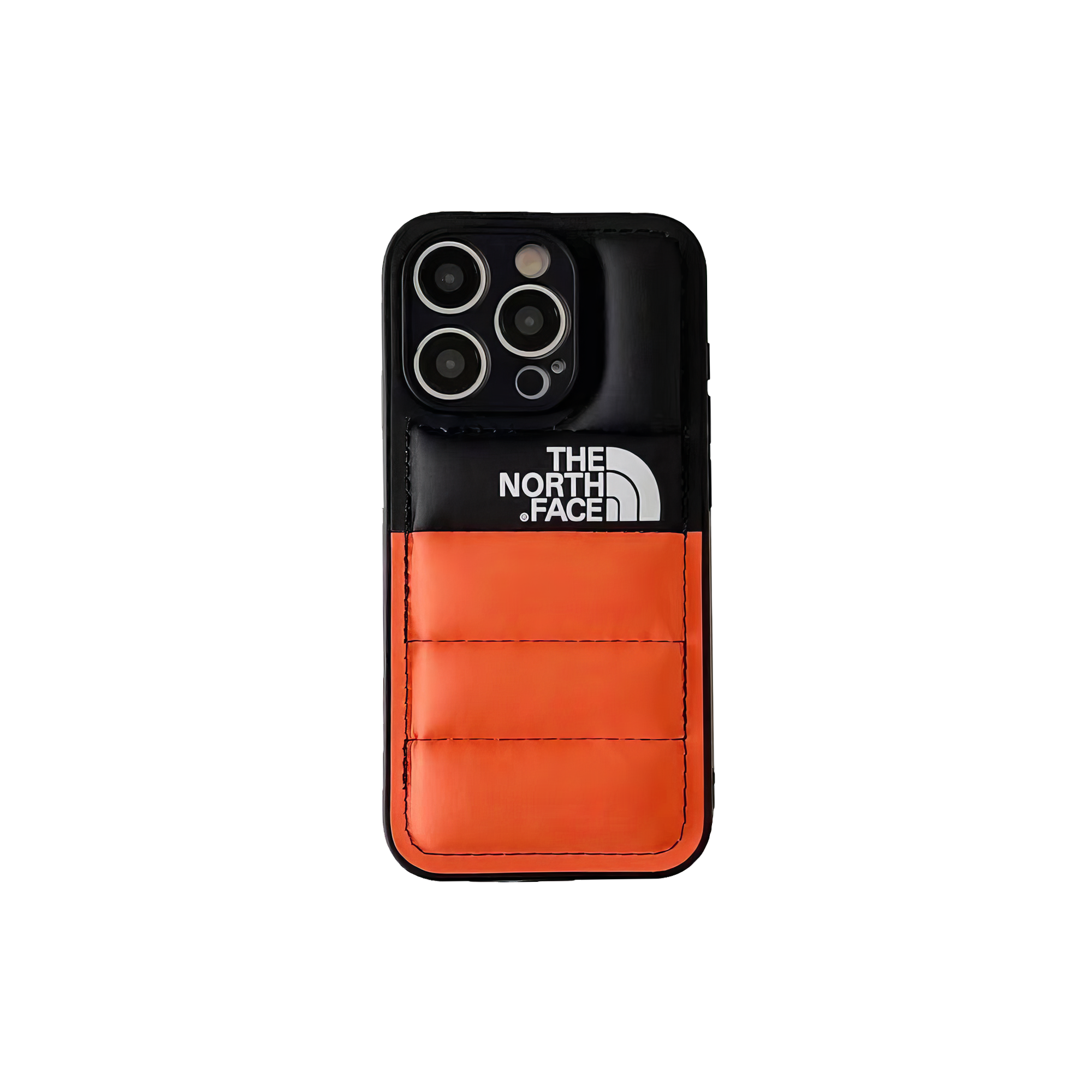 The North Face half orange and black smartphone case, merging vibrance with protection.