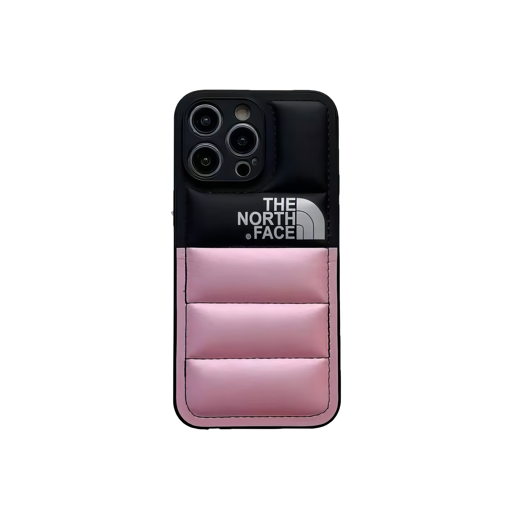 The North Face half pink and black smartphone case, adding a subtle flair to tech gear.