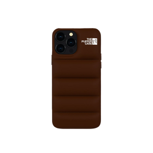 Sophisticated brown Puffer Case for iPhone, quilted for both style and protection.